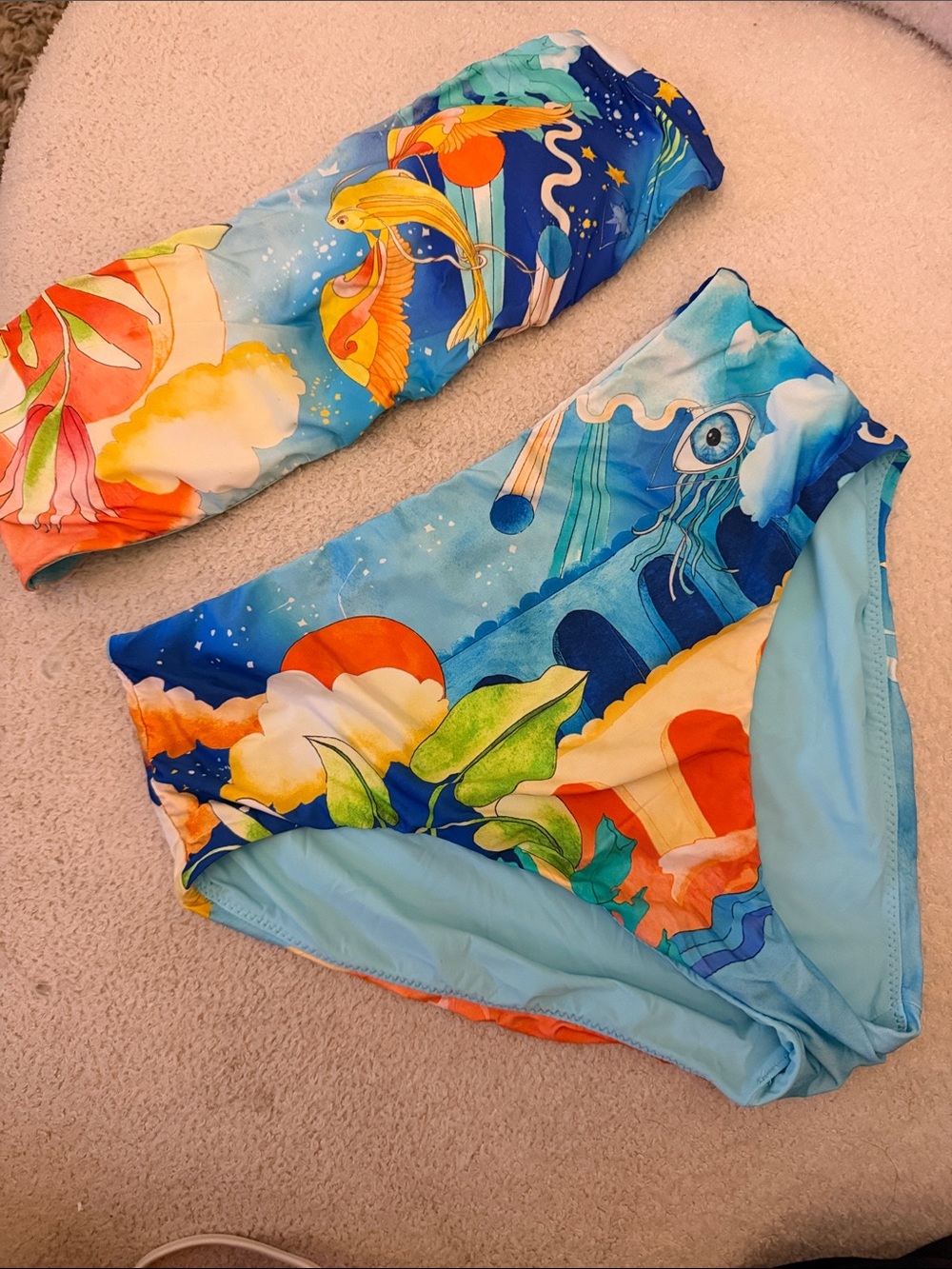 Seafolly Multicolor Tropical Print Bikini Set - Blue, Orange, Green